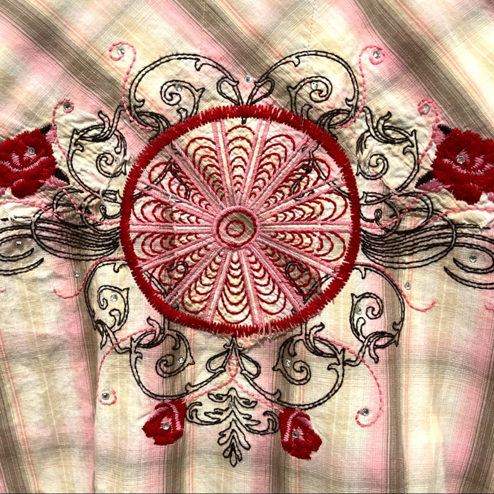 Country Royalty Snap front embroidered with rhinestones cotton shirt Medium - Picture 5 of 9
